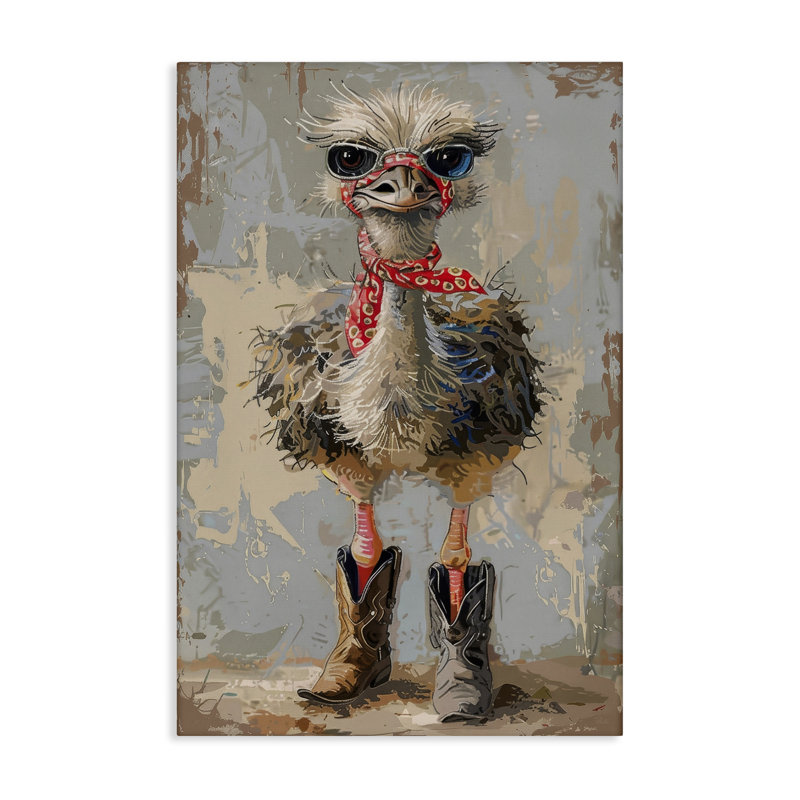 Toile d'autruche et bottes de cowboy par Petals Prints Design, H 24 po x l 16 po