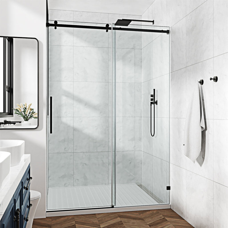 Porte de douche fixe et coulissante, Noir mat