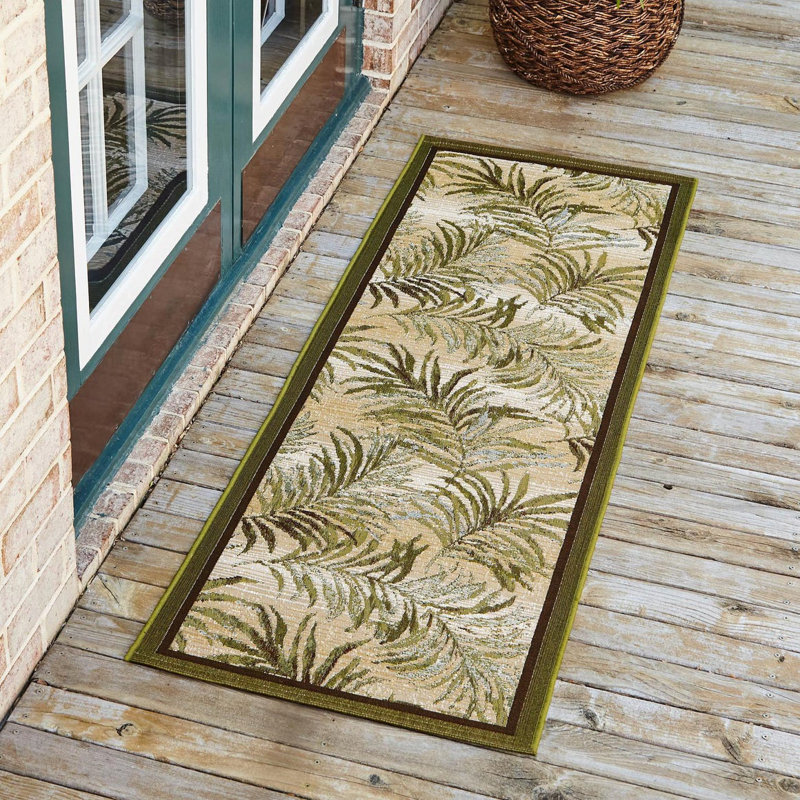 Green Keukenhof Indoor/Outdoor Botanical Rug, Runner 2'7" x 5'3"
