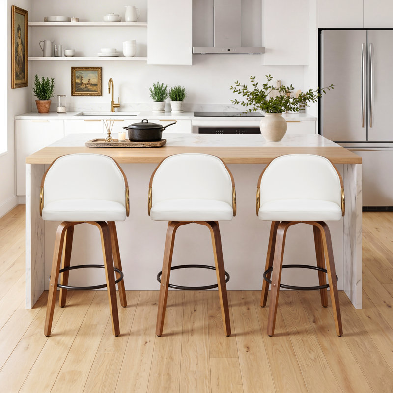 Ensemble de tabourets de bar pivotants en cuir Mahtab (disponibles en 3 ou 4 pièces), Beige, 3