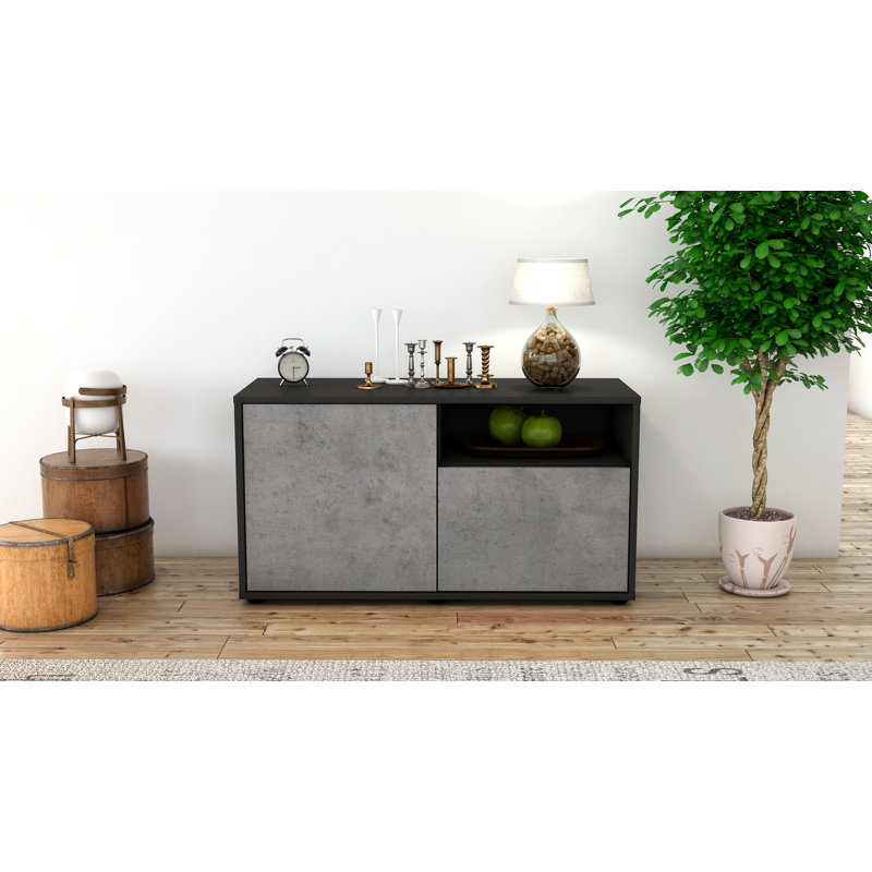 Xzavier 92cm W Chest of Drawers, Concrete / Matte Anthracite