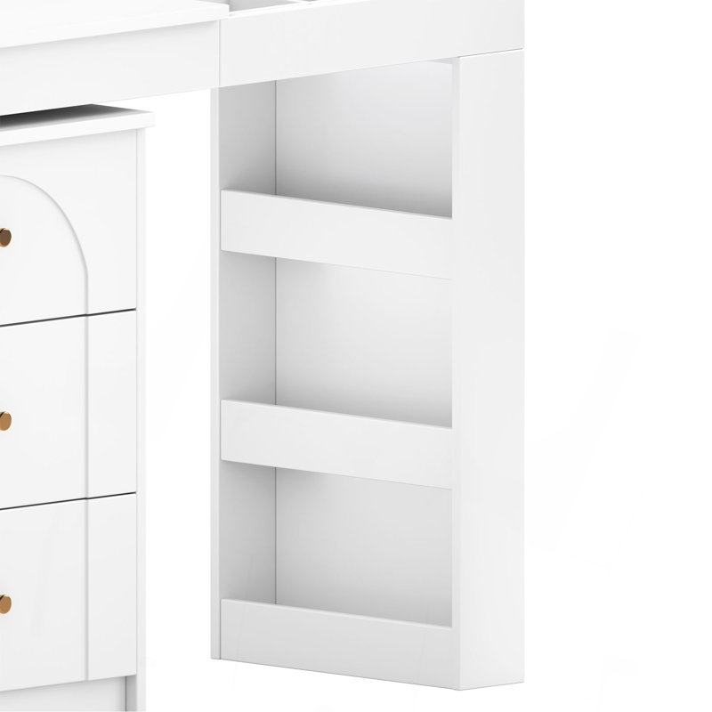 Vanity Desk With Mirror And Lights, Makeup Vanity Table With Flip-Top Tabletop And Storage 7 Drawers, 9 Compartments, 3 Shelves, 3 Color Modes Adjustable Makeup Table For Bedroom
