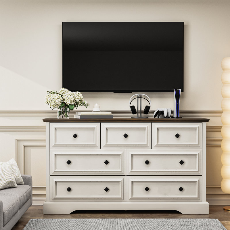 Farmhouse 7 Drawer Dresser for Bedroom, White/Brown