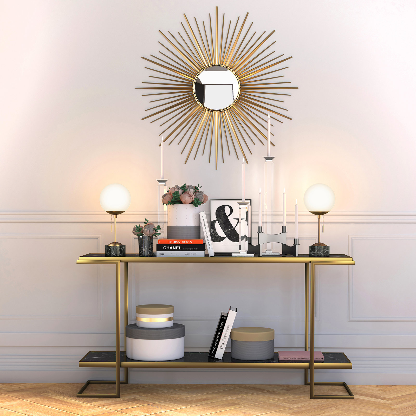 Tariq Marble Table Lamp, Black Brass