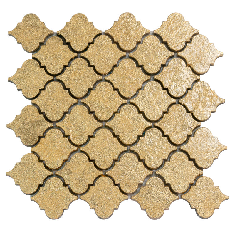 Artisana 12x12 in. Gold Textured, Foiled Resin Arabesque Lantern Mosaic Wall Tile (5 sq ft/case, 5-Pack), Gold Resin