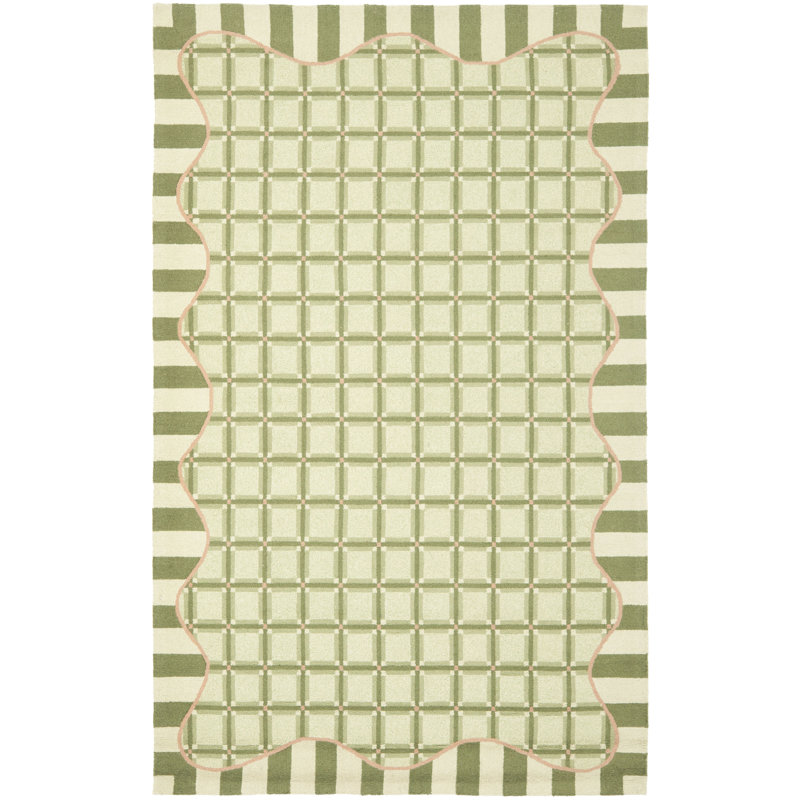 Kinchen Hand Hooked Wool Pile Geometric Rug, Round 5'6"