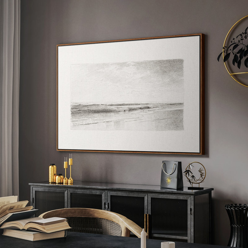 Croquis rétro-LVI, H 25 po x l 37 po x P 2 po, Toile encadrée noyer flottant