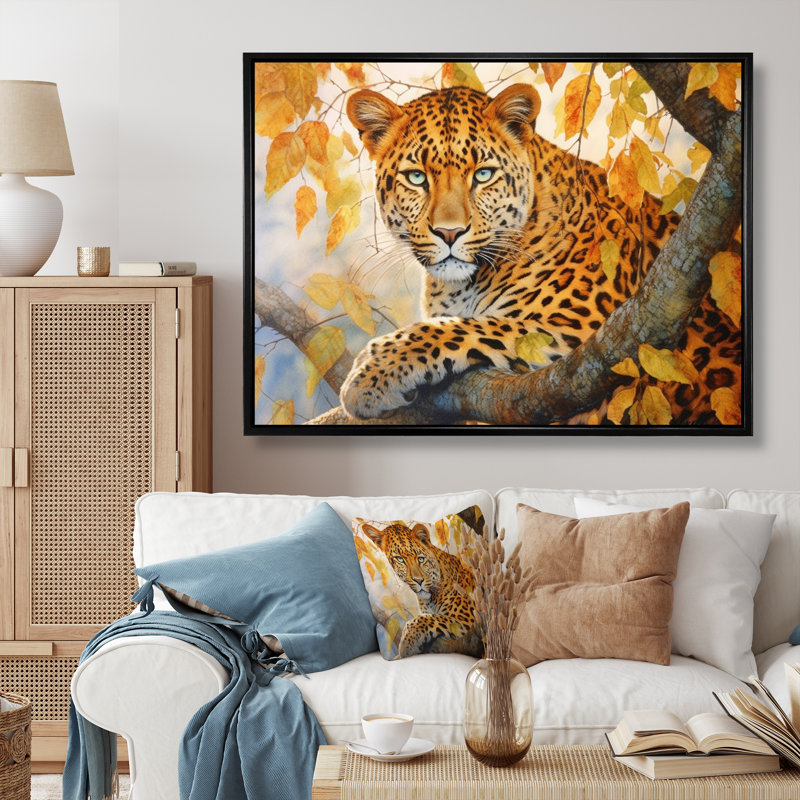 Leopard Grace I - Leopard Canvas Wall Art, 24" H x 32" W x 1" D, Black Floater Framed