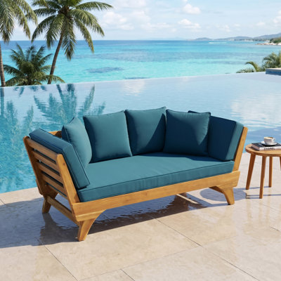 Expandable Acacia Wood Daybed with Cushions – Outdoor Convertible Sofa for Patio, Porch & Poolside