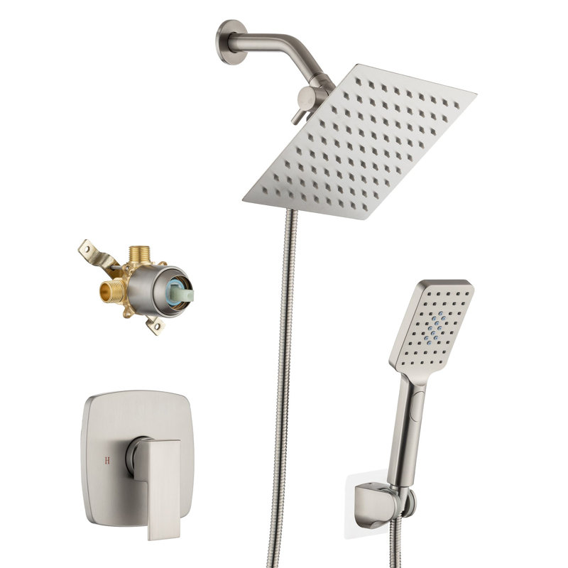Robinet de douche complet avec valve brute Rainlex, Nickel brossé