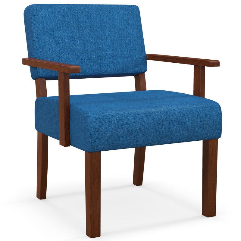  2 pièces Chaise de salon en lin avec siège et dossier rembourrés , Lin bleu