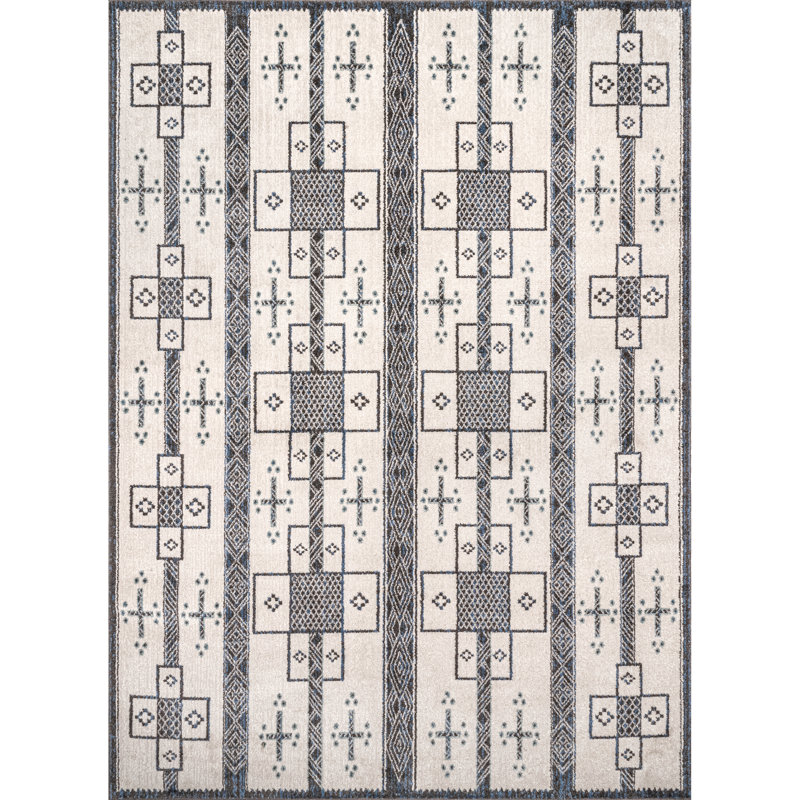 Wayman Moroccan Gray/Beige Area Rug, Rectangle 6'7" x 9'