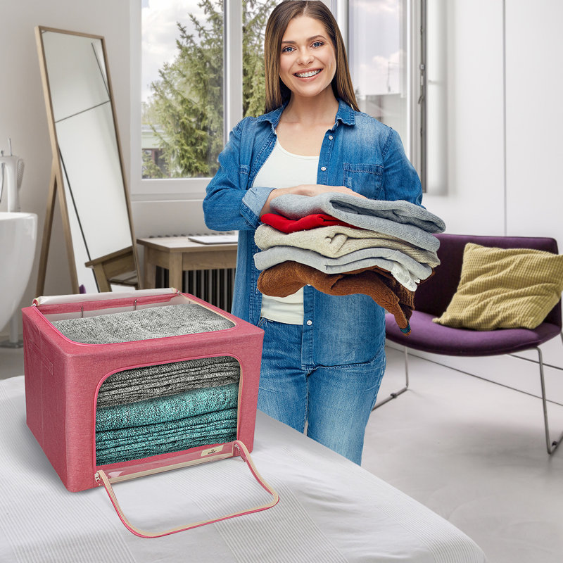 Sorbus Medium Storage Box Foldable with Window & Handles, 13.75" H x 19.75" W x 16" D, Pink