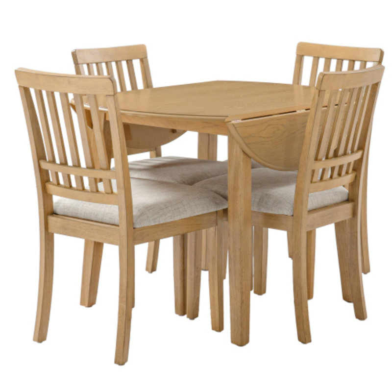 Ensemble repas 5 pièces pour 4 | Table pliante et chaises rembourrées, Naturel