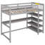 Lit mezzanine avec tablettes de rangement et bureau sous le lit, poste de travail compact en bois massif-916007044-916007045
