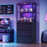 Vitrine 31,5 "de large à 5 niveaux avec portes en verre, tablettes réglables, tiroir et armoire de rangement