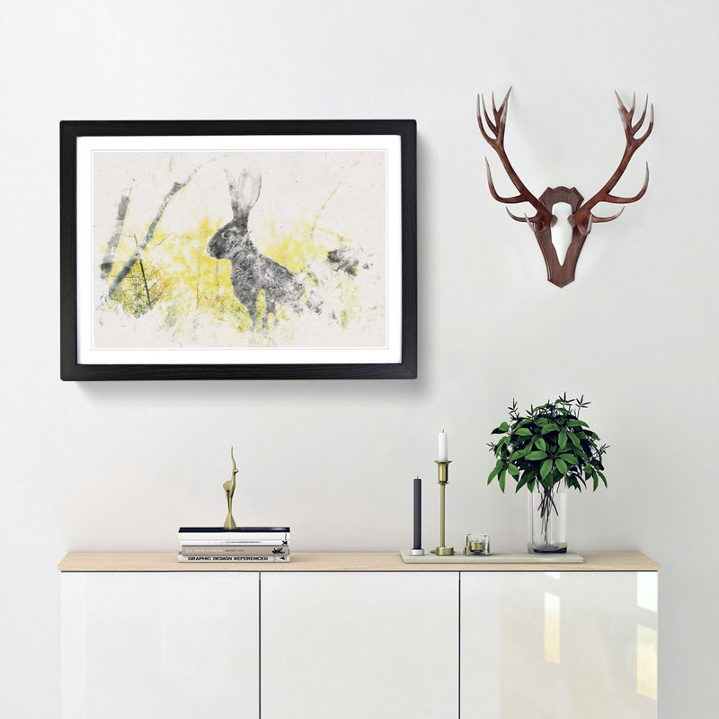 Alert Hare in the Meadow Watercolour - Picture Frame Graphic Art Print, Black Framed, 62cm H x 87cm W x 2cm D