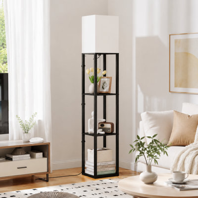Multifunctional Floor Lamp With Storage Shelves — Black, 63-Inch Extra-Tall Model. Dust-Resistant And Easy To Maintain; Ideal For Living Rooms And Bedrooms.