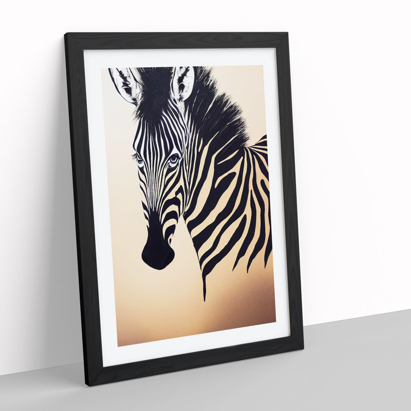 Zebra Portrait - Single Picture Frame Painting, Black, 64cm H x 46cm W x 2cm D
