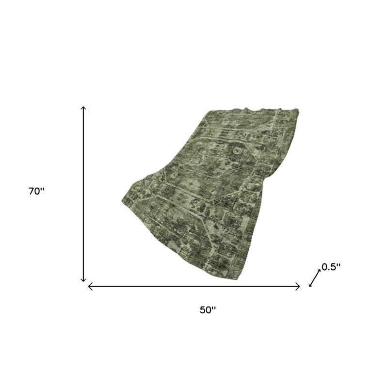 Jeté 50 po x 70 po en polyester damassé vert olive et beige