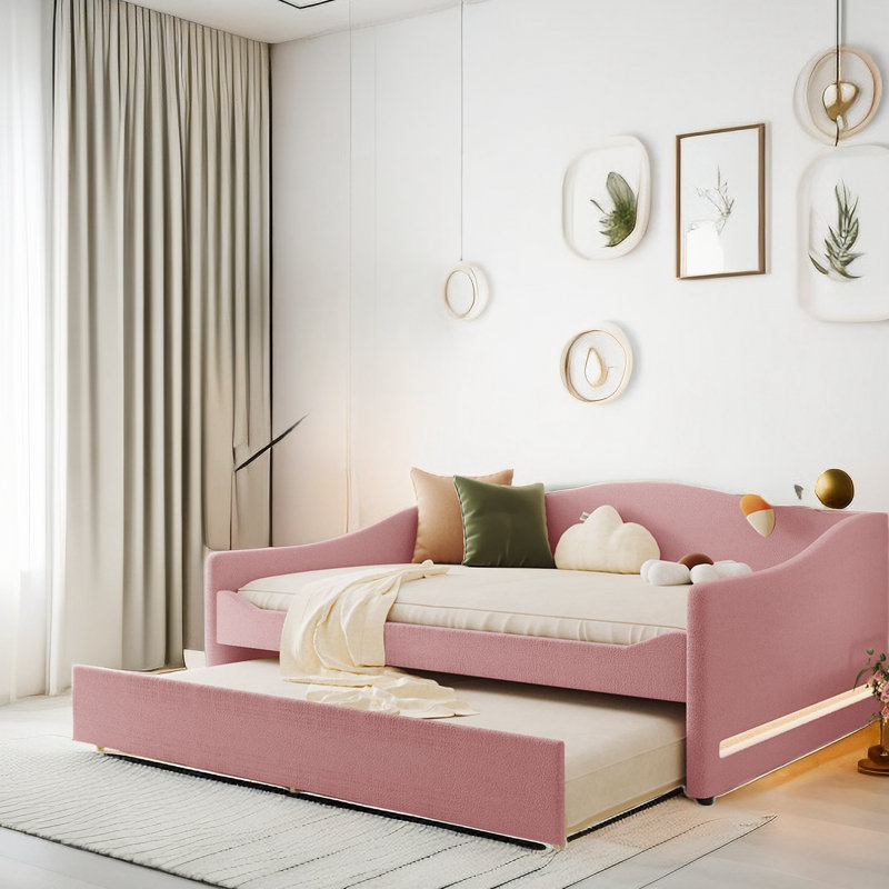 Lit de jour rembourré Karsha Teddy, Rose