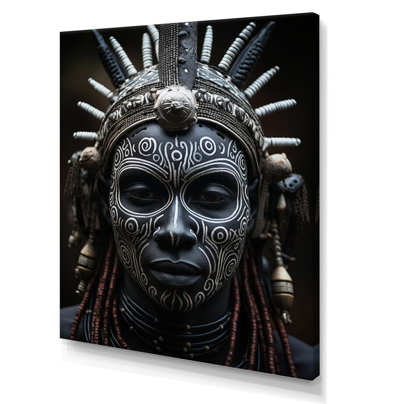 Kiyansh Masque africain Tribu V - Masque africain, art mural, 44" H x 34" W, Toile tendue