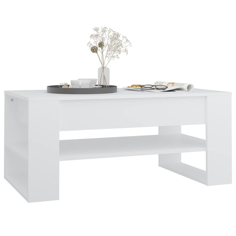 Manufactured Wood Frame Single Coffee Table with Storage, High Gloss White