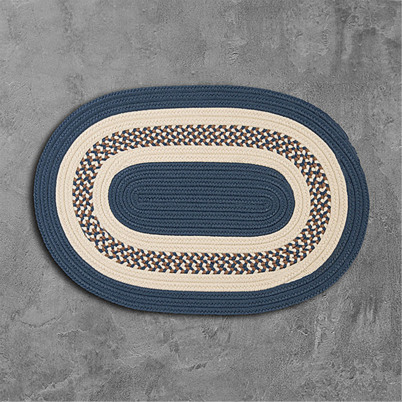 Tapis à bordure bleu Mathyis, Ovale 5 pi x 8 pi, Vert