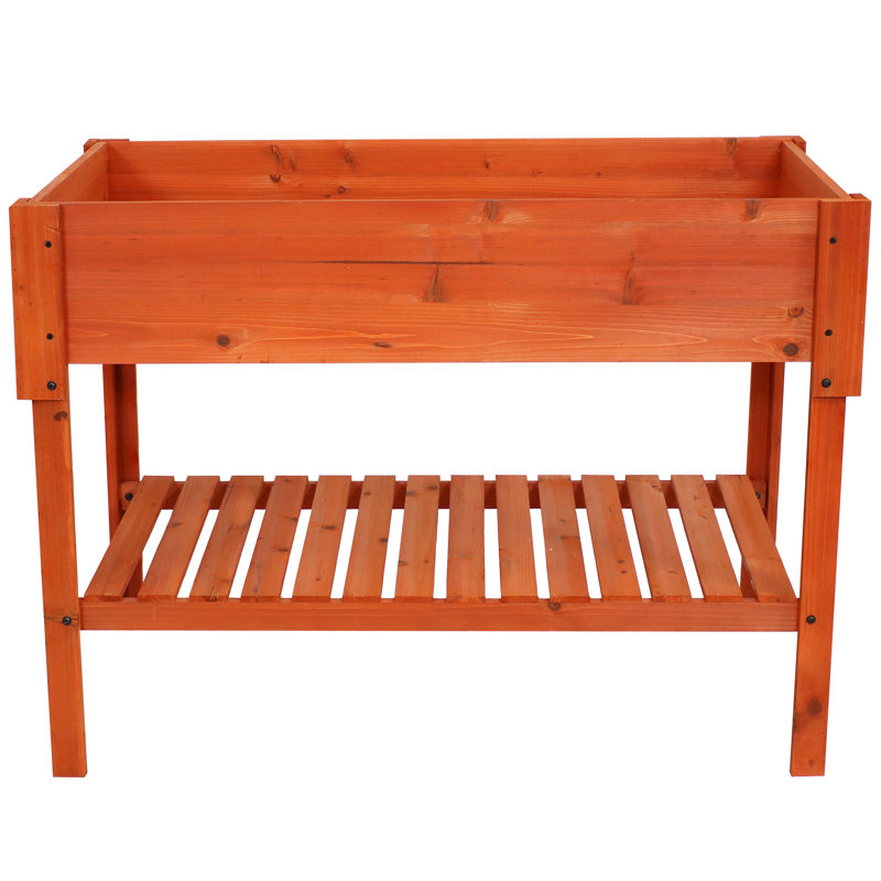 Boîte à fleurs avec plateau de jardin en bois surélevé avec tablette Rolf 42 po Rolf, Brun caramel