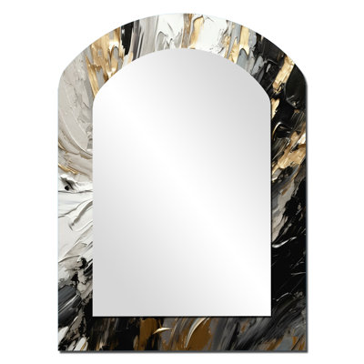 Golden Wave Reflections VI - Abstract Asymmetrical Unique Wall Mirror, Modern Unique Shape Mirror, Printed Metal Art