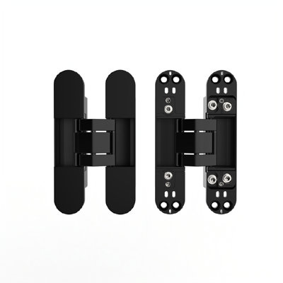 Invisible Door Hinges 5.5", 3 Way Adjustable Hidden Door Hinges,180° Silent Swing Concealed Hinges, Heavy Duty Zinc Alloy Invisible Hinges for Hidden Door, Bookcase Door & Cabinet (Black, 2 Pack)