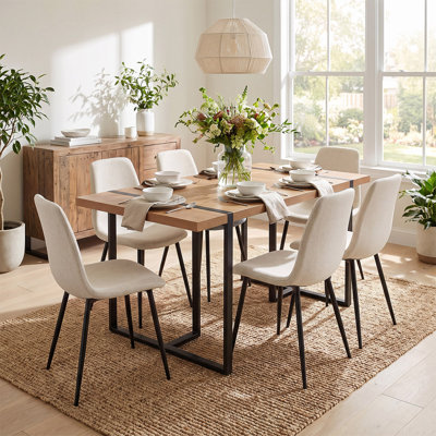 Asparas 59" D 6-Person Rectangular Dining Set with Upholstered Chairs