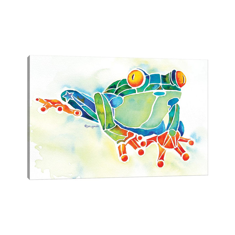 «Frog Green» par Jo Lynch - peinture sur toile tendue, H 8 po x l 12 po x P 0,75 po