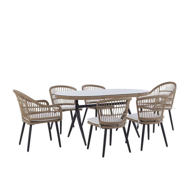 Bertille 6 - Person Wicker Patio Dining Set with Oval Table , Cushions Included