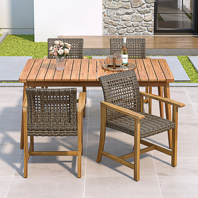 Ensemble de salle à manger 5 pièces pour patio, table à lattes et 4 chaises