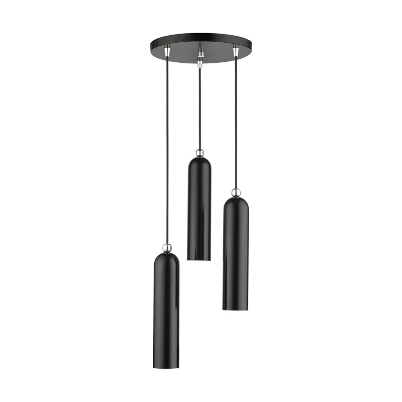 Luminaire suspendu cylindrique à 3 lumières Halle, Noir brillant