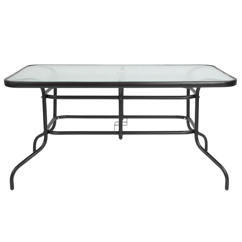 Black Metal and Glass 6-Person Outdoor Dining Set
