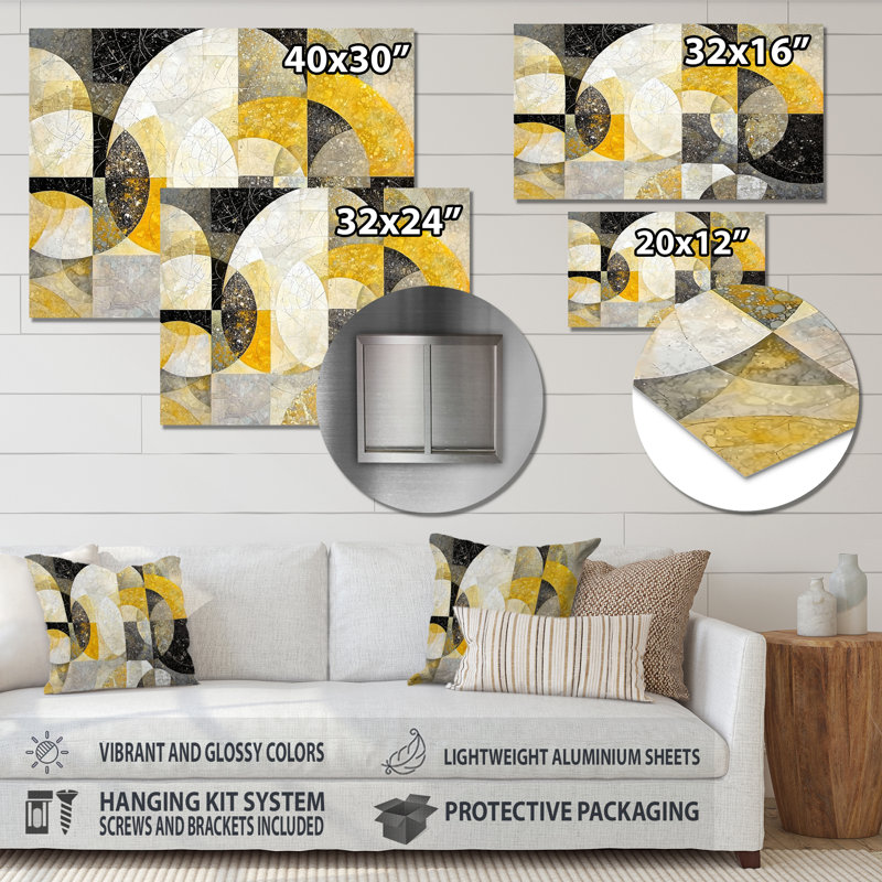 Celestial Balance Of Yellow Mosaic II - décoration murale géométrique en métal, impression moderne sur métal