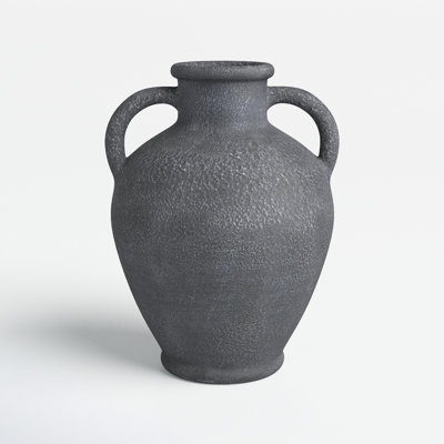 Ceramic Whitewashed Textured Amphora Decorative Vase with 2 Handles