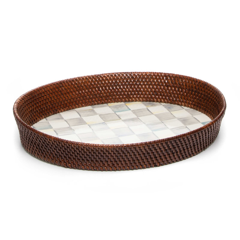 Sterling Check® Rattan and Enamel Large Serving Tray