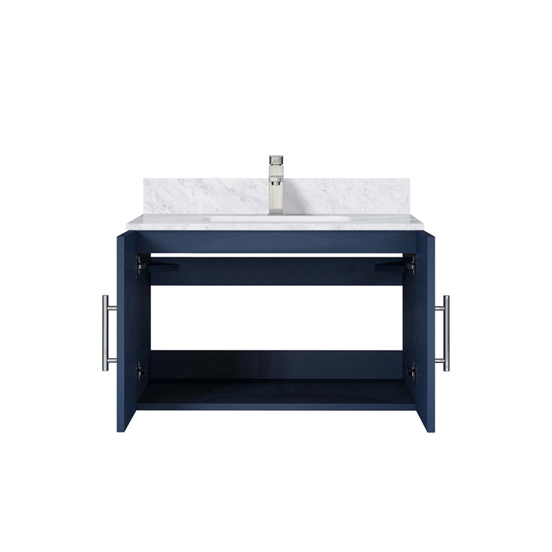 Geneva 30" Wall-Mounted Single Bathroom Vanity Set, White Carrara Marble, Dark Gray