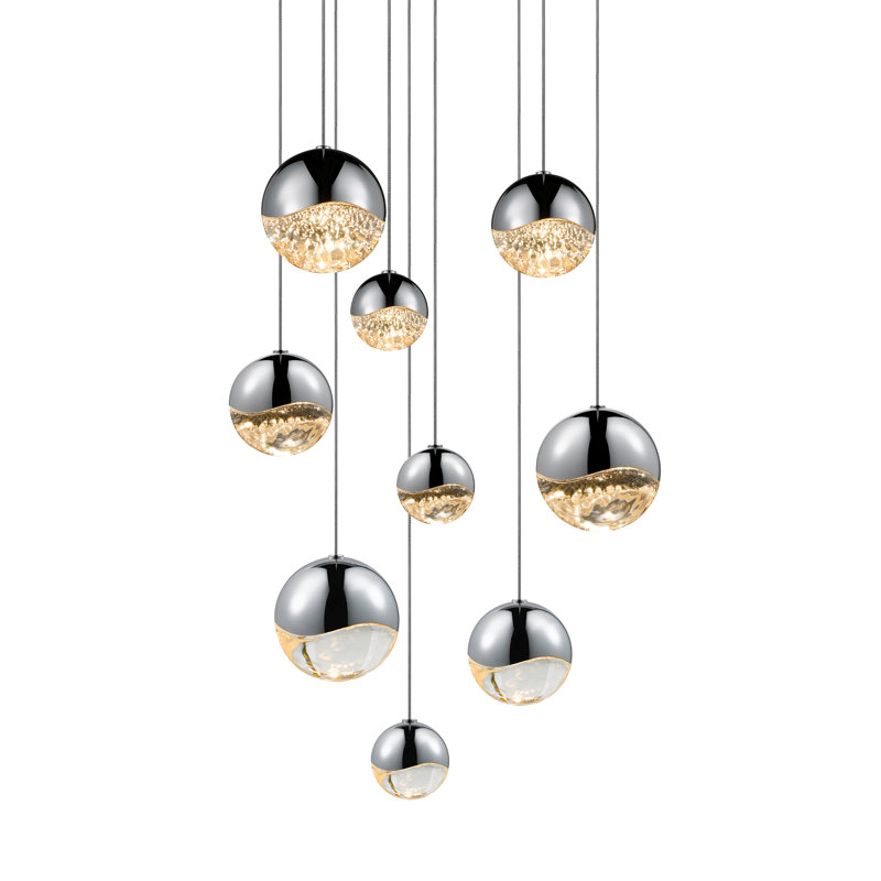 Grapes 9 - Light LED Pendant, Polished Chrome, 3.25" H x 13.25" W x 13.25" D, Clear
