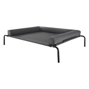 Gray elevated pet bed with bolsters