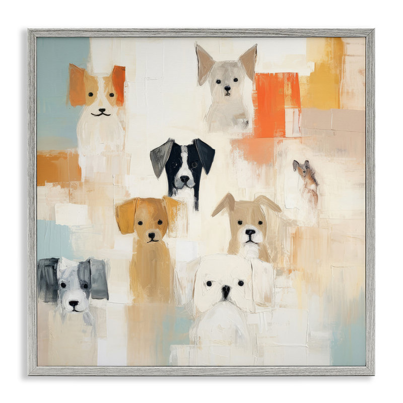 «Modern Dog Collage» encadré sur bois par Irena Orlov, H 24 po x l 24 po x P 1,5 po, Estampe numérique Farmhouse