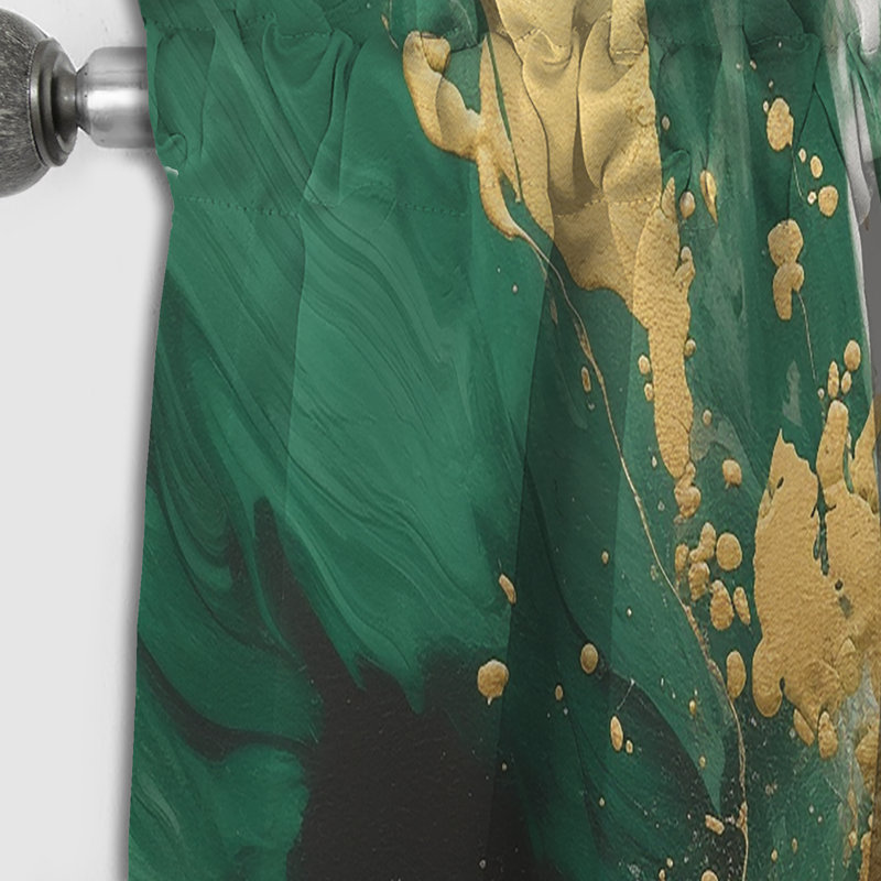 Vert et or liquide Magic I - Rideau abstrait moderne occultant - 1 panneau, L 52 po x L 84 po