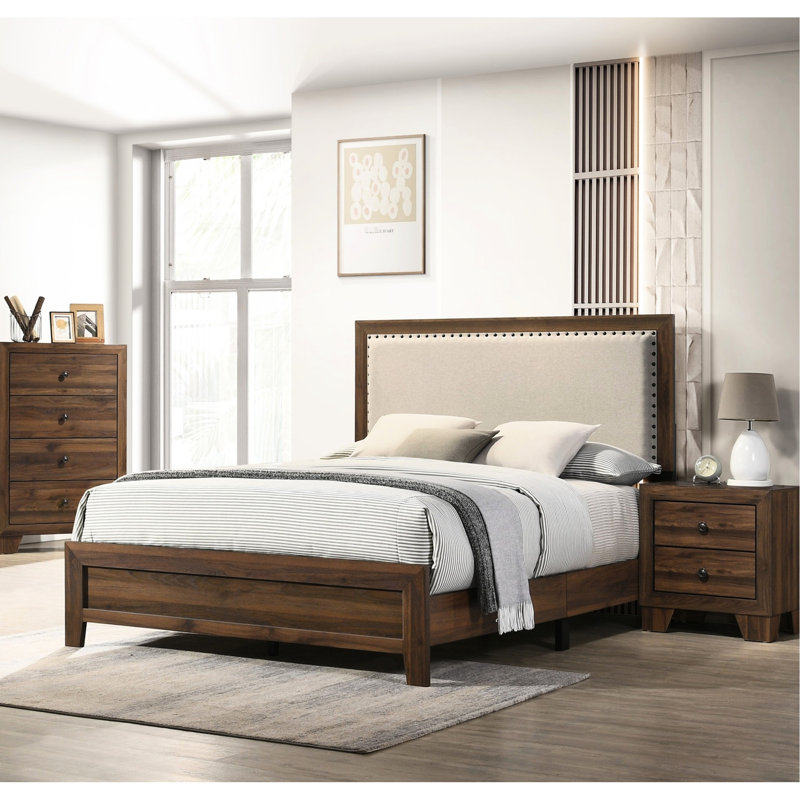 Très grand lit très grand avec tête de lit décorative en cerisier brun, Très grand lit, Brun