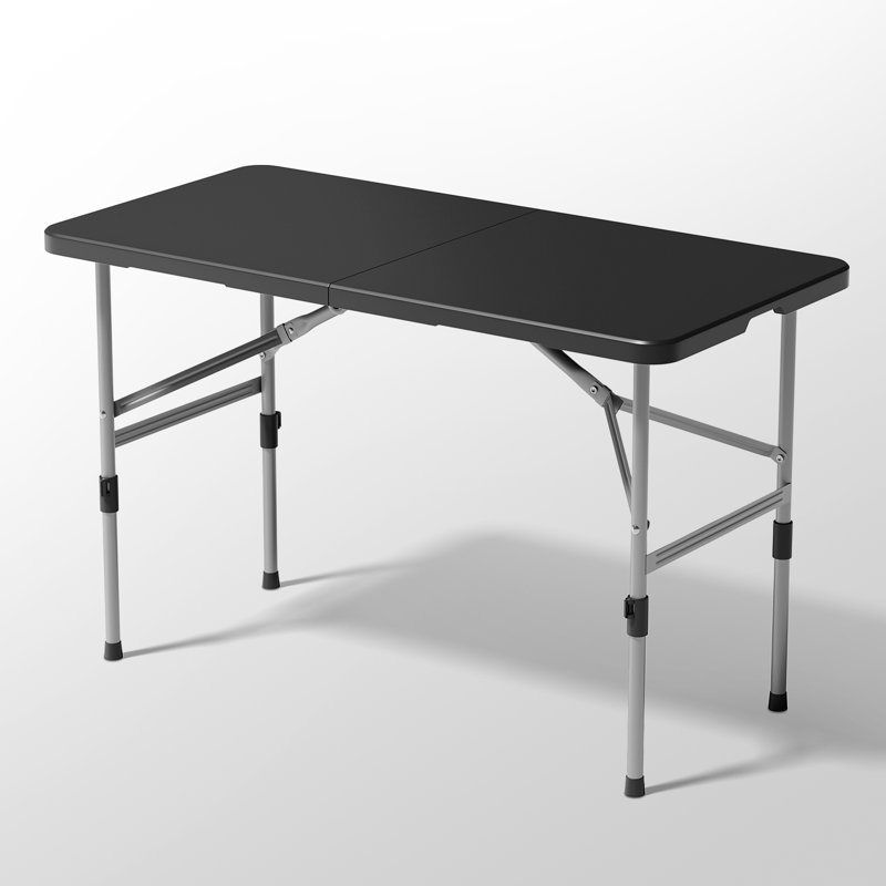 Table pliante en plastique de 4 pieds, bureau extérieur intérieur avec poignée de transport et hauteur réglable, Noir