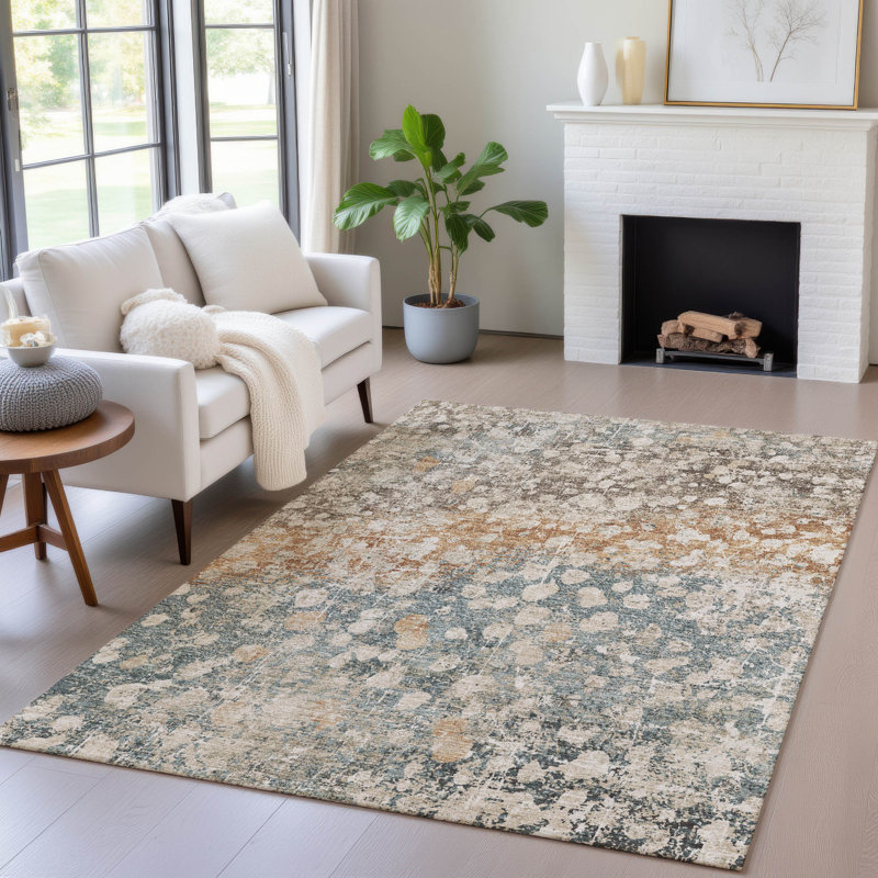Machine Washable Indoor/Outdoor Xhevrie Putty Rug, Rectangle 10' x 14'