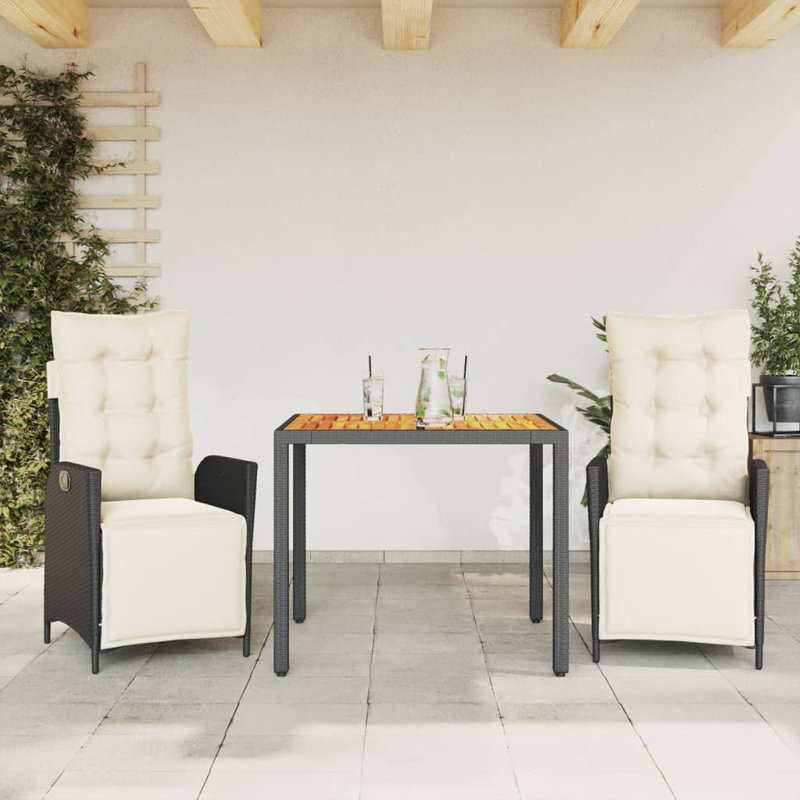  Ensemble de salle à manger de jardin noir, blanc crème
