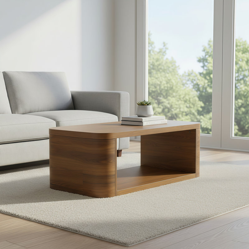 Table basse en placage de noyer avec un large plateau de table